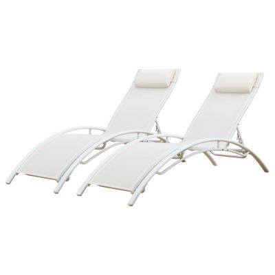 Lot de 2 transats GALAPAGOS en textilène blanc - aluminium blanc - HAPPY GARDEN