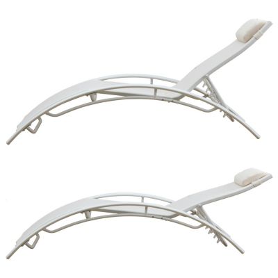 Lot de 2 transats GALAPAGOS en textilène blanc - aluminium blanc - HAPPY GARDEN