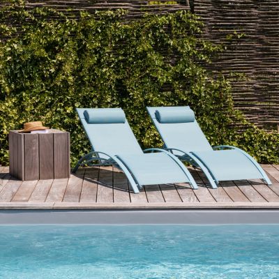 Lot de 2 transats GALAPAGOS en textilène bleu clair - aluminium bleu clair - HAPPY GARDEN