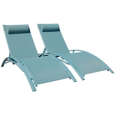 Lot de 2 transats GALAPAGOS en textilène bleu clair - aluminium bleu clair - HAPPY GARDEN