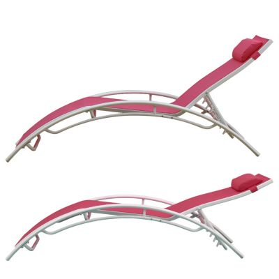 Lot de 2 transats GALAPAGOS en textilène rose - aluminium blanc - Happy Garden