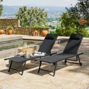 Lot de 2 transats inclinables et empilables - Anthracite - SUNNY