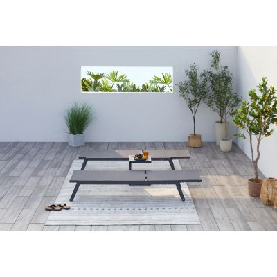 Lot de 2 transats + table d'appoint gris/noir PRATO