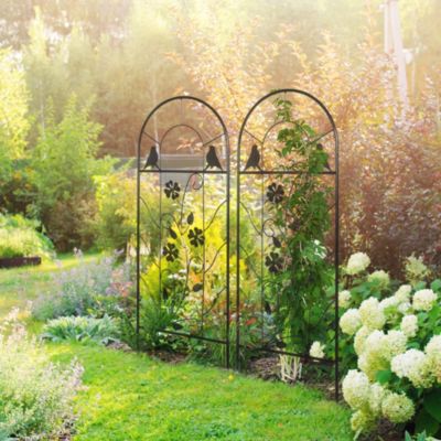 Lot de 2 treillis de jardin supports pour plantes grimpantes - dim. 38L x 98H cm - métal époxy noir