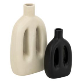 Lot de 2 Vases en céramique mat H 20 et H 14 cm