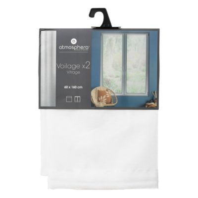 Lot de 2 Voilages Vitrage Blanc Moly 60 x 160 cm