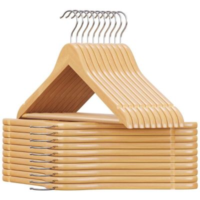 Lot de 20 cintres en bois d'eucalyptus avec encoches d'épaule, barre de pantalon et crochet pivotant -L44,5 x H23 cm
