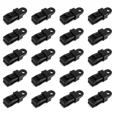 Lot de 20 pinces à tendre, clips pour bâches ou toiles - Noir - Linxor