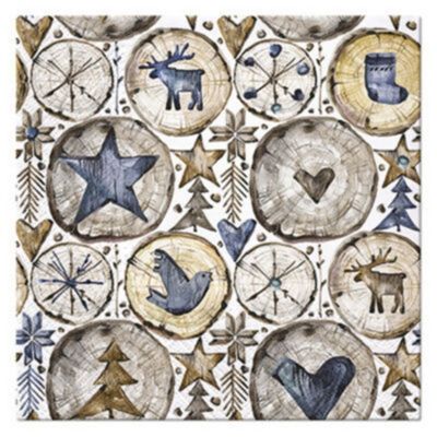 Lot de 20 serviettes en papier Deco de Noel sur bois
