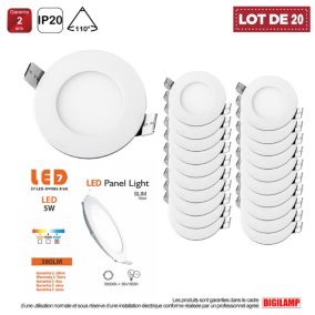 Lot de 20 Spot Encastrable Led Downlight Panel Extra plat 5w Blanc Froid 6000k