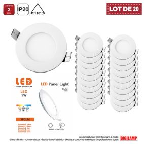 Lot de 20 Spot Encastrable Led Downlight Panel Extra plat 5w Blanc Neutre 4000k