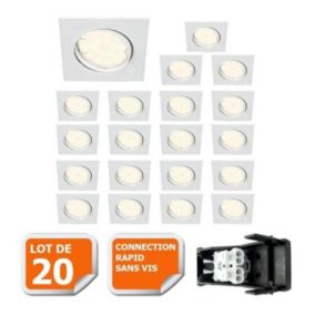 LOT DE 20 SPOT ENCASTRABLE ORIENTABLE LED CARRE GU10 230V eq. 50W BLANC NEUTRE