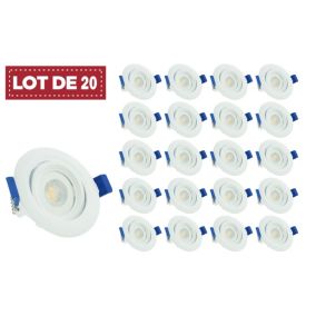 Lot de 20 - Spot LED encastrable orientable, 7W 6000K Blanc froid transformateur intégré pour plafond