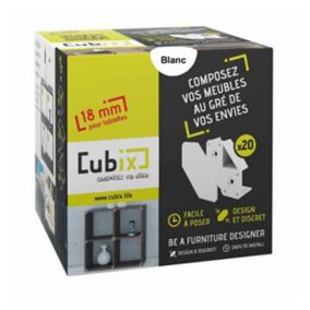 Lot de 20 supports de rangement Cubix pour tablettes de 1,8 cm, blanc