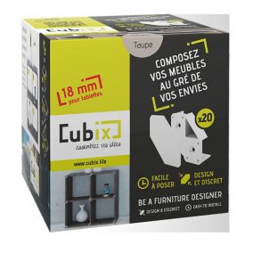Lot de 20 supports de rangement Cubix pour tablettes de 1,8 cm, taupe