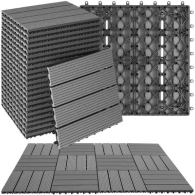 Lot de 22 dalles terrasse en WPC gris aspect bois 31x31x2,2 cm clic stable antidérapant