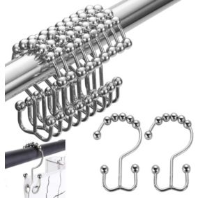 Lot de 24 anneaux de rideau de douche à double crochet en acier inoxydable (argent)