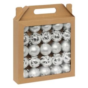 Lot de 25 Boules de Noël "Maison des Couleurs" 6cm Argent & Blanc