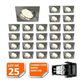 Lot de 25 spots encastrables orientables LED carré alu brossé GU10 230V eq. 50W blanc chaud - Eurobryte