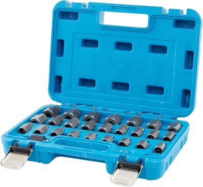 Lot de 27 Extraction d'Ecrous et Vis à Tête Hexagonale, 2 Adaptateurs, en Métal Chrome-molybdène pour Bricolage (Bleu)