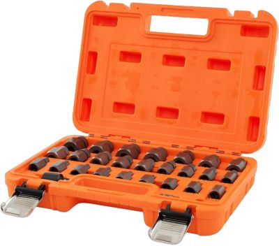 Lot de 27 Extraction d'Ecrous et Vis à Tête Hexagonale de 0,95cm,2 Adaptateurs,en Métal Chrome-molybdène pour Bricolage (Orange)
