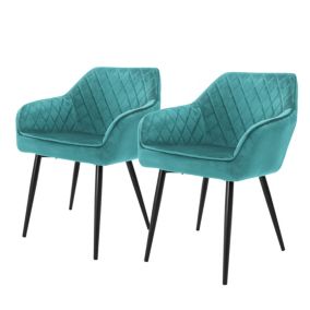 Lot de 2x chaises de salle à manger rembourrée en velours fauteuils pétrole