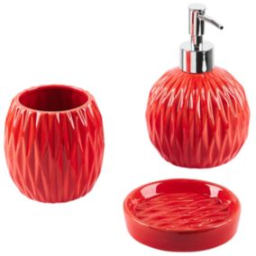 Lot de 3 accessoires de salle de bains en céramique rouge BELEM