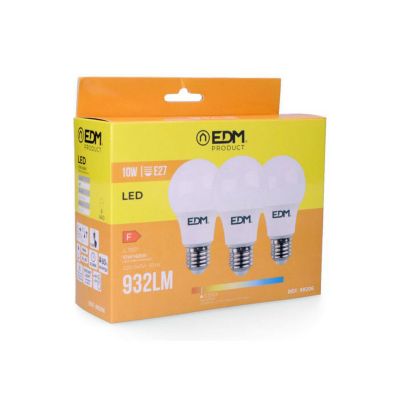 Lot de 3 Ampoules LED E27 10W Ronde A60 équivalent à 60W - Blanc Chaud ...