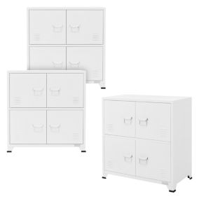 Lot de 3 Armoire de Classement, 75x40x80,5 cm, Blanc, Acier, sur 4 Pieds