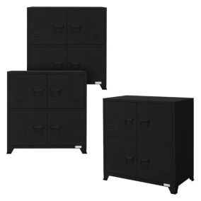 Lot de 3 Armoire de Classement, 75x40x80,5 cm, Noir, Acier, sur 4 Pieds