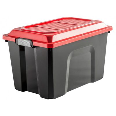 Lot de 3 bacs de rangement Locker 60L avec couvercle noir et rouge