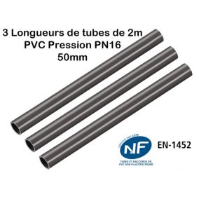 Lot de 3 Barres de Tuyau Rigide Tube PVC Pression PN16 50mm : Longueur 2m