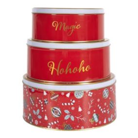 Lot de 3 Boîtes en Métal "Noël Magique" 25cm Rouge