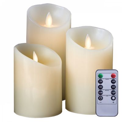 Lot de 3 bougies à LED 10, 12,5 et 15 cm en cire avec télécommande, flamme vacillante - Vivezen