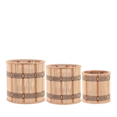 Lot de 3 cache-pots en bambou rayé