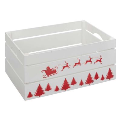 Lot de 3 cagettes de Noël en bois - L. 40 x P. 25 x H. 20 cm - Blanc