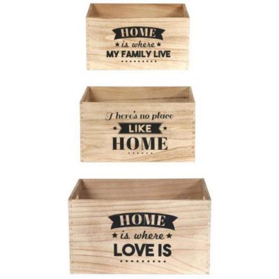 Lot de 3 Cagettes - HOME DECO FACTORY - Bois - Beige et Noir