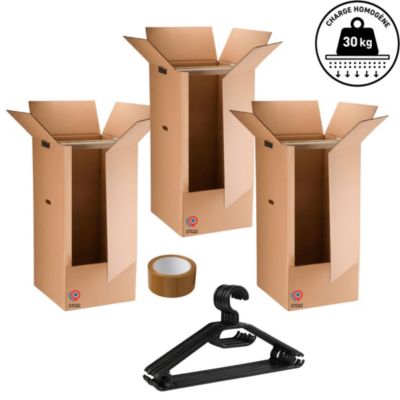 lot de 3 cartons penderie 100 cm adhesif cintres