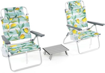 Lot de 3 Chaises Camping avec Table Pliantes,Dossier Réglable,Porte-gobelets,Sac Transport,en Aluminium Ultra Leger (Citron Jaune)