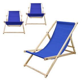 Lot de 3 chaises longue de jardin bain de soleil bleu foncé bois de pin