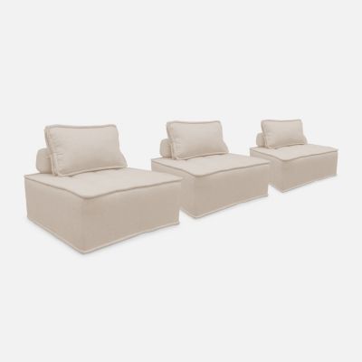 Lot de 3 chauffeuses pour canapé modulables tissu capitonné crème avec 1 coussin