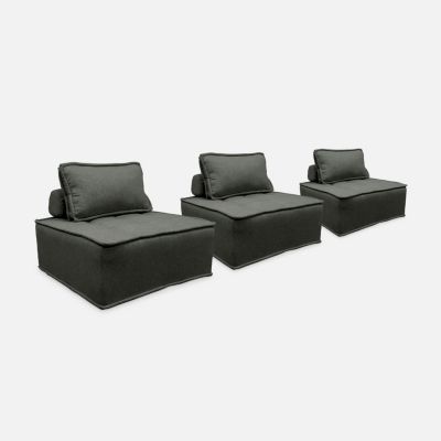 Lot de 3 chauffeuses pour canapé modulables tissu capitonné gris avec 1 coussin