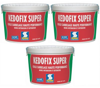 Lot de 3 colles pour Carrelage Haute Performance Kedofix Semin, Prêt à l'emploi, Intérieur/extérieur, seau de 20 kg