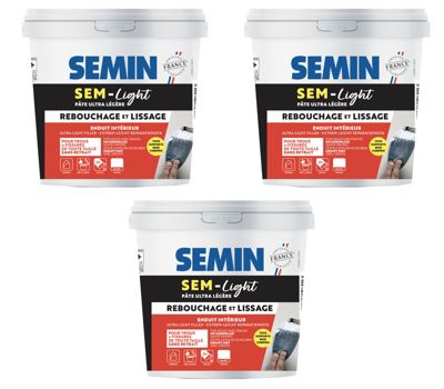 Lot de 3 Enduits de Rebouchage Allégé pour Trous et Fissures Importants, Sem-Light Semin, Intérieur, Seau de 10 L