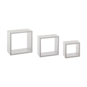 Lot de 3 Etagères murales flottantes Cubes coloris Blanc Fixations invisibles