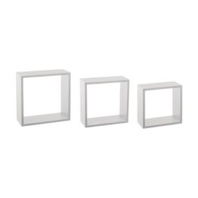 Lot de 3 Etagères murales flottantes Cubes coloris Blanc Fixations invisibles