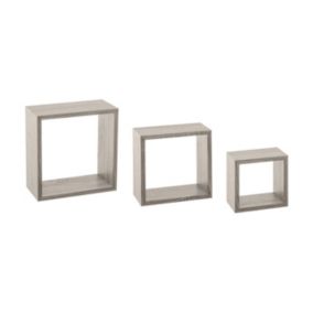 Lot de 3 Etagères murales flottantes Cubes coloris Chêne gris Fixations invisibles