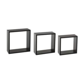 Lot de 3 Etagères murales flottantes Cubes coloris Noir Fixations invisibles