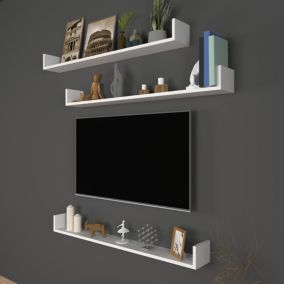 Lot de 3 Etagères murales Höganäs 12 x 120 x 15 cm blanc en.casa