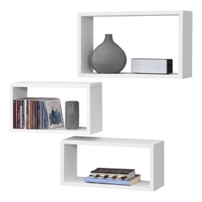 Lot de 3 Etagères Murales Mandal de Tailles Différentes Blanc Mat en.casa